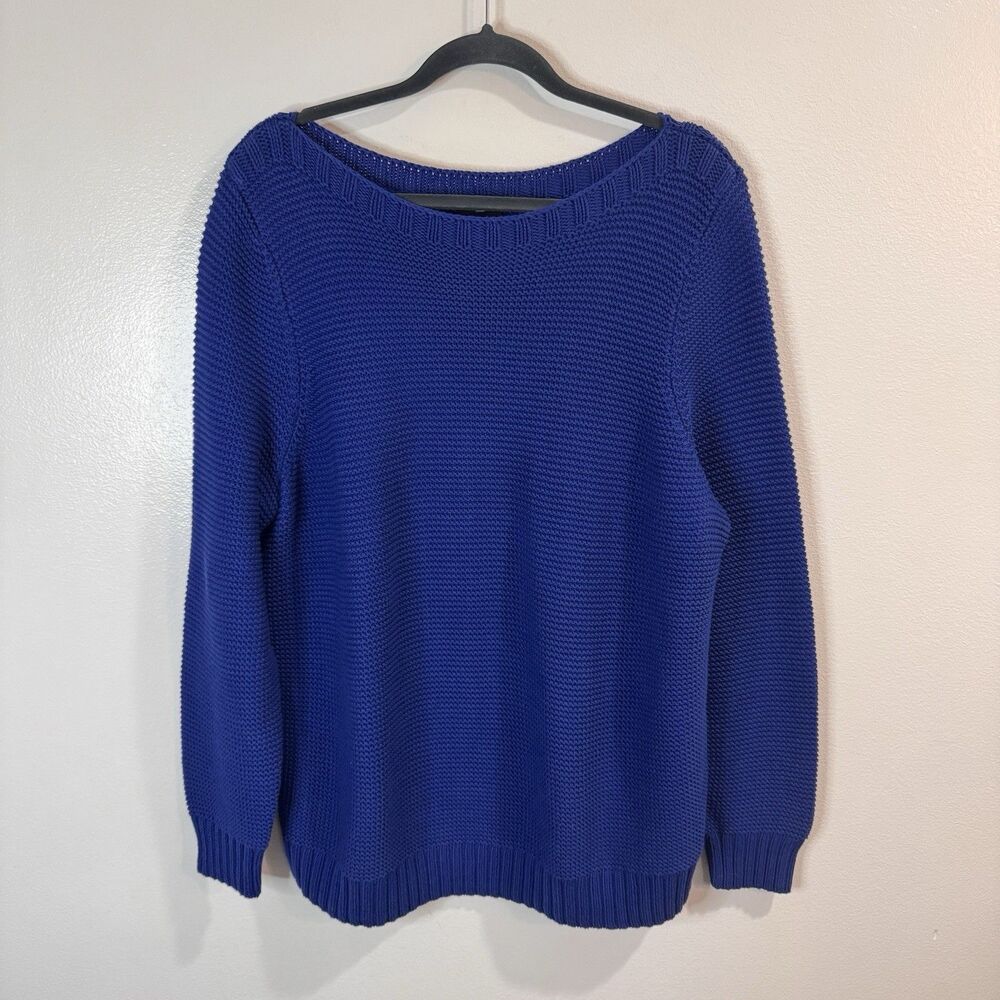 Talbots Sweater 2X Chunky Knit Navy Blue Boat Neck Nautical Preppy 100% Cotton